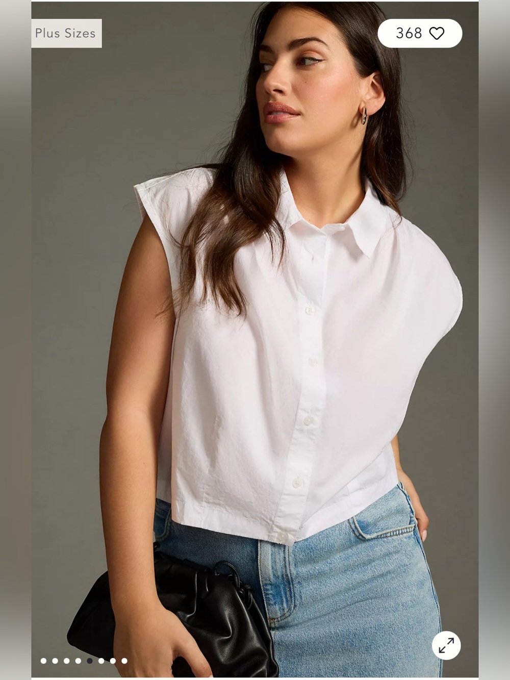Maeve Anthropologie White Cap-Sleeve Cropped Button-Down Shirt
